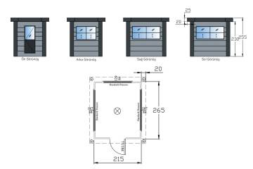 215x265 Kompozit Kaplamalı Kabin Teknik Çizimi