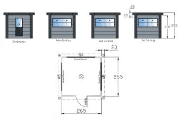265x265 Kompozit Kaplamalı Kabin Teknik Çizimi